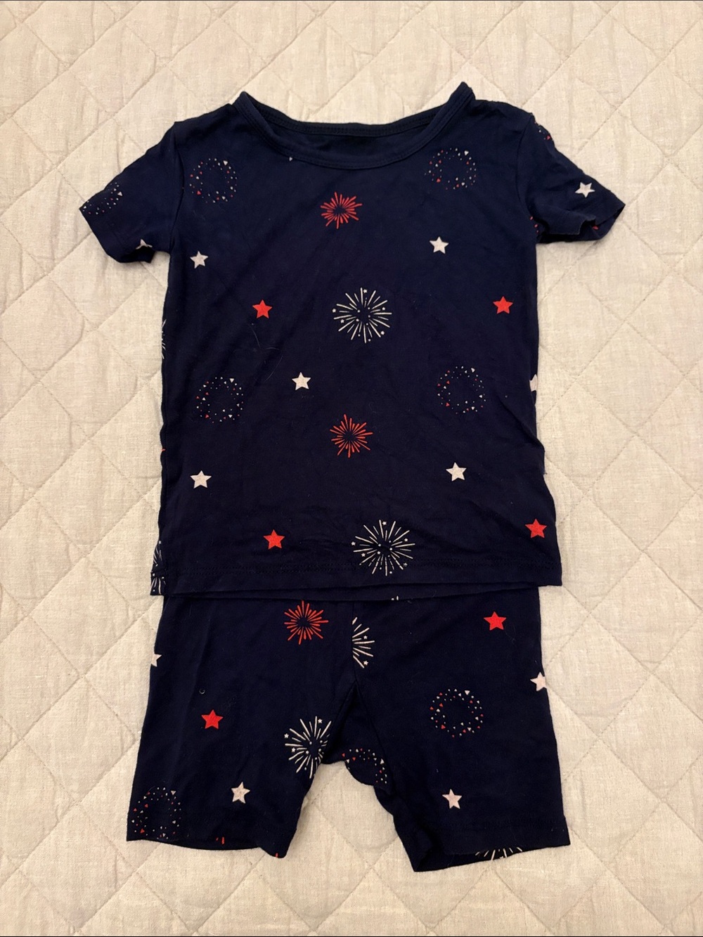 Kyte BABY Navy Red White Firework Stars Short Pajama Set